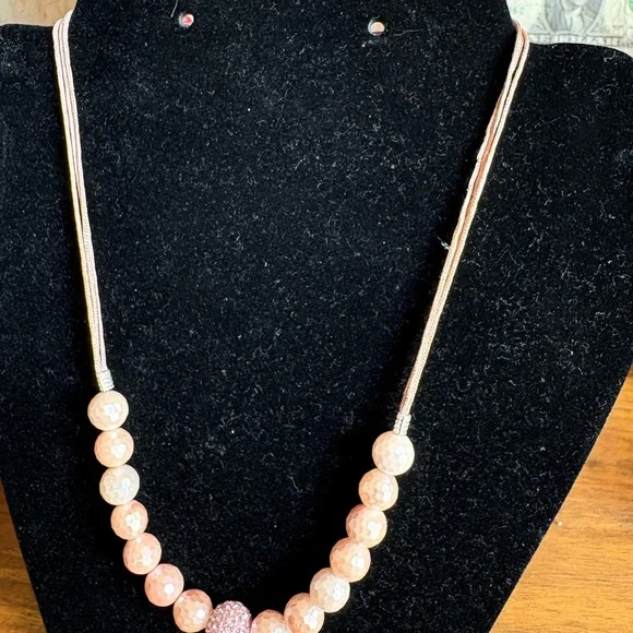 Rose Gold Pink Bead Necklace with Pink Pavé Accent - Picture 3 of 4